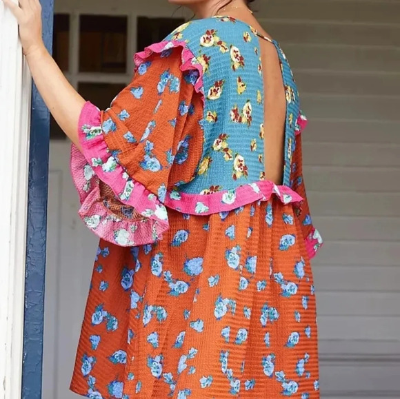 Anthropologie "Ruffled sleep Mini Dress" Floral Oversized S Ditsy Floral Beach - Picture 2 of 6